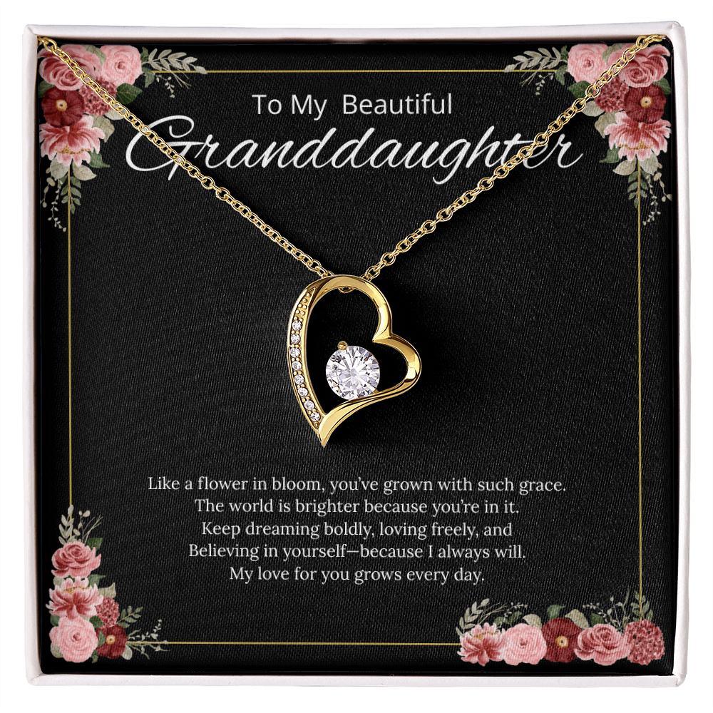To My Beautiful Granddaughter - Like a Flower in Bloom (Black) - Forever Love Necklace
