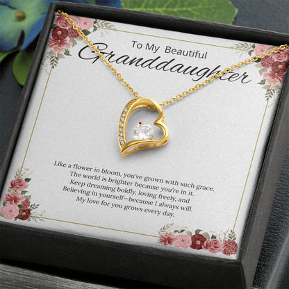 To My Beautiful Granddaughter - Like a Flower in Bloom (White) - Forever Love Necklace